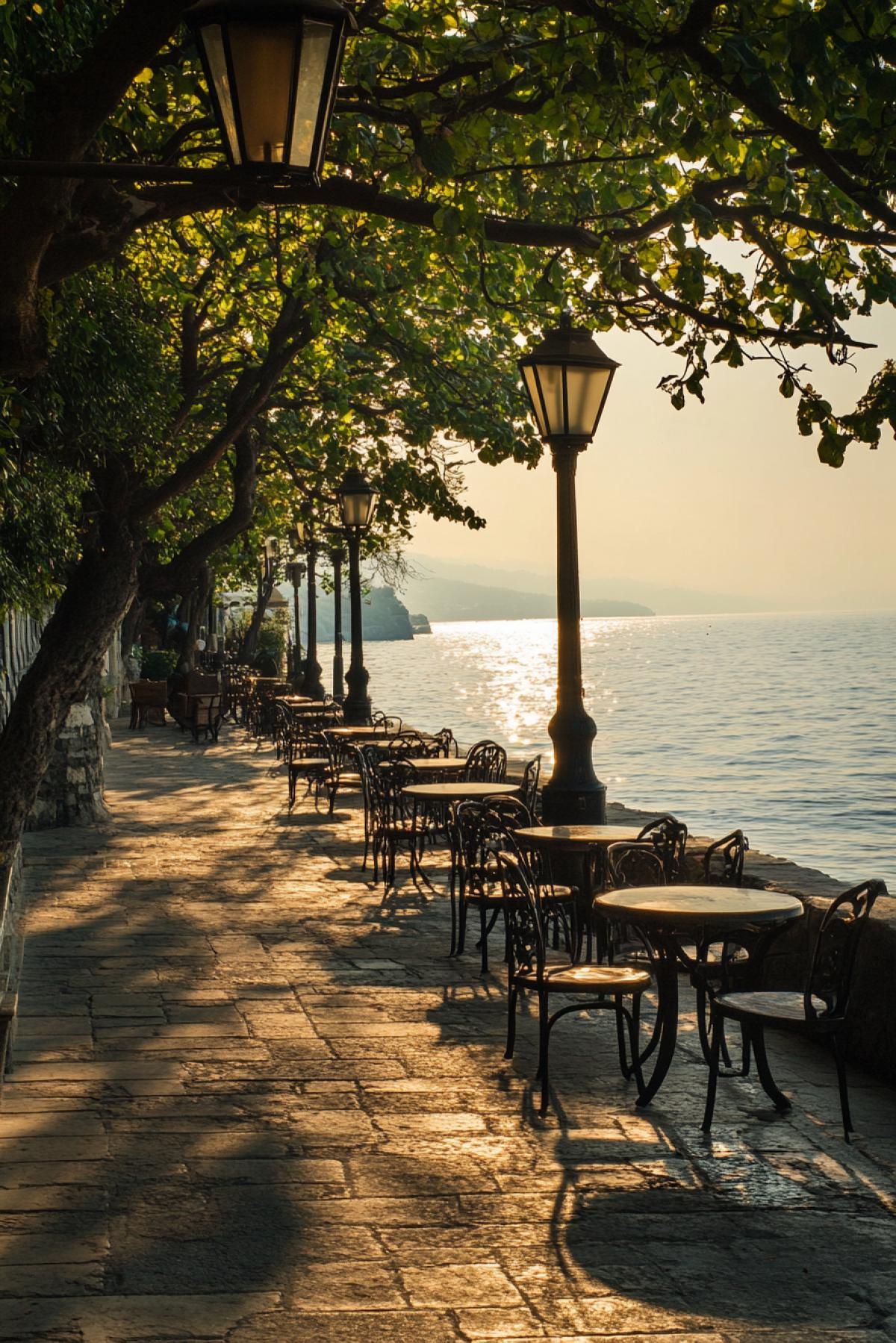 Embankment Rest, tables and cafes, greens, sea
