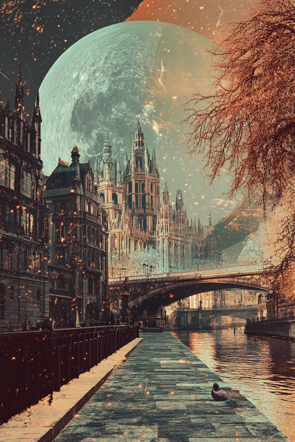 Embankment, in the style of the artist, maximalism, clear details, another planet, flicker, realistic image, photoshop