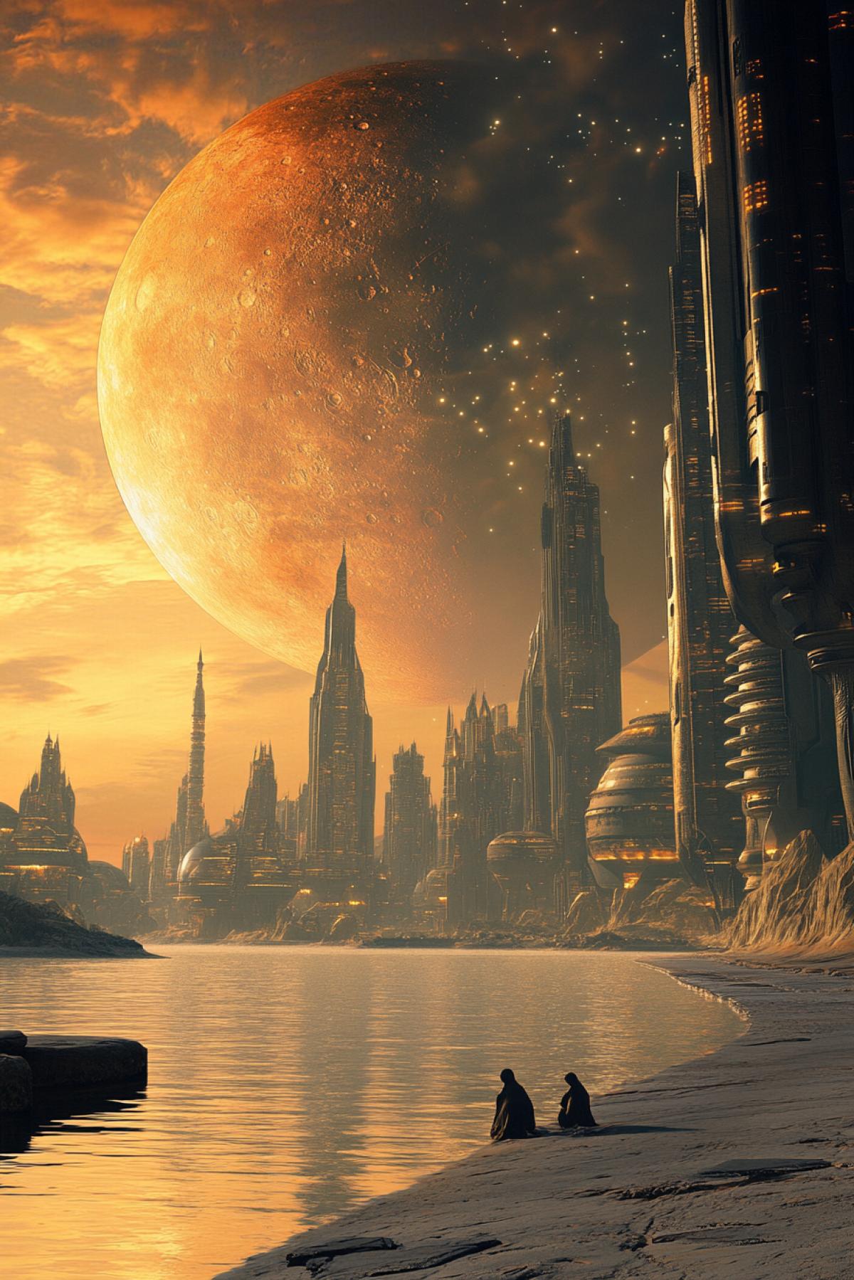 Embankment, in the style of the artist, maximalism, clear details, another planet, flicker, realistic image, photoshop