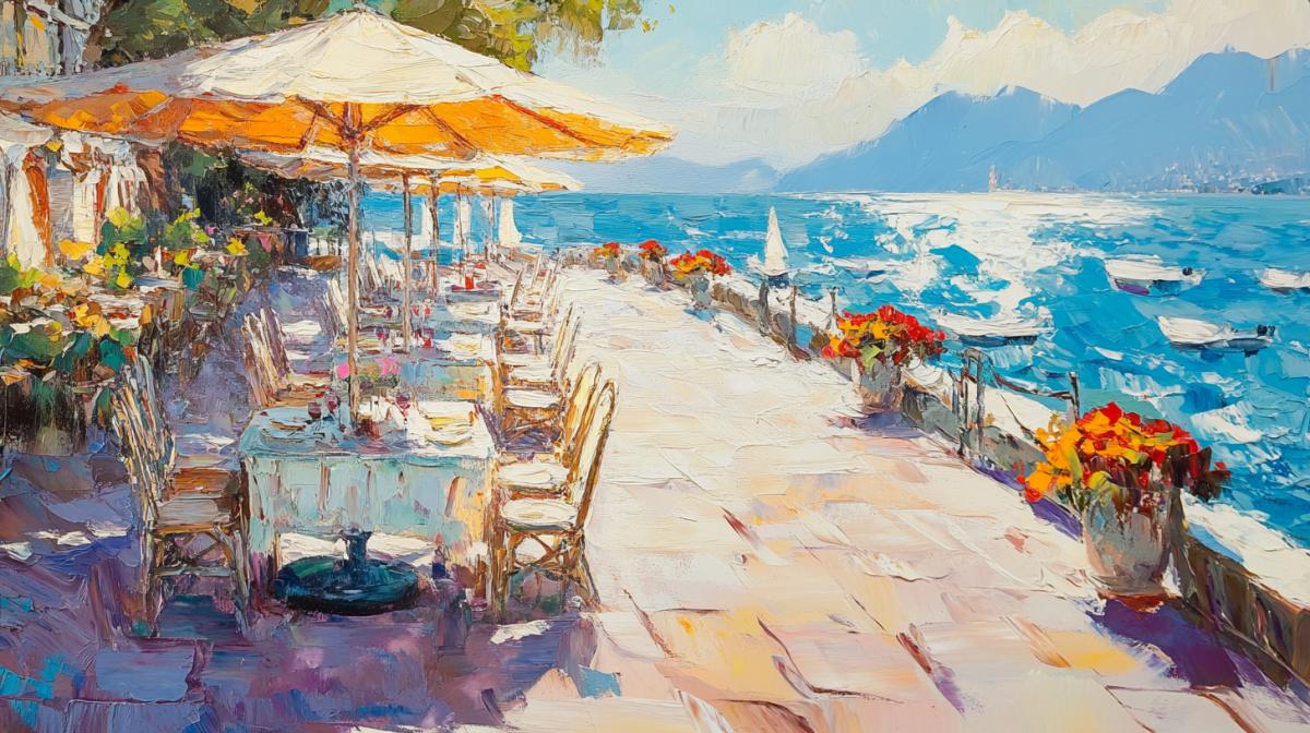 Summer cafe on the Sea embankment