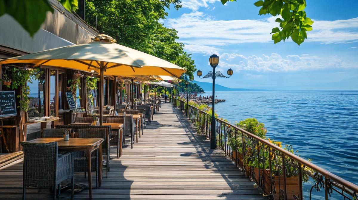 Summer cafe on the Sea embankment