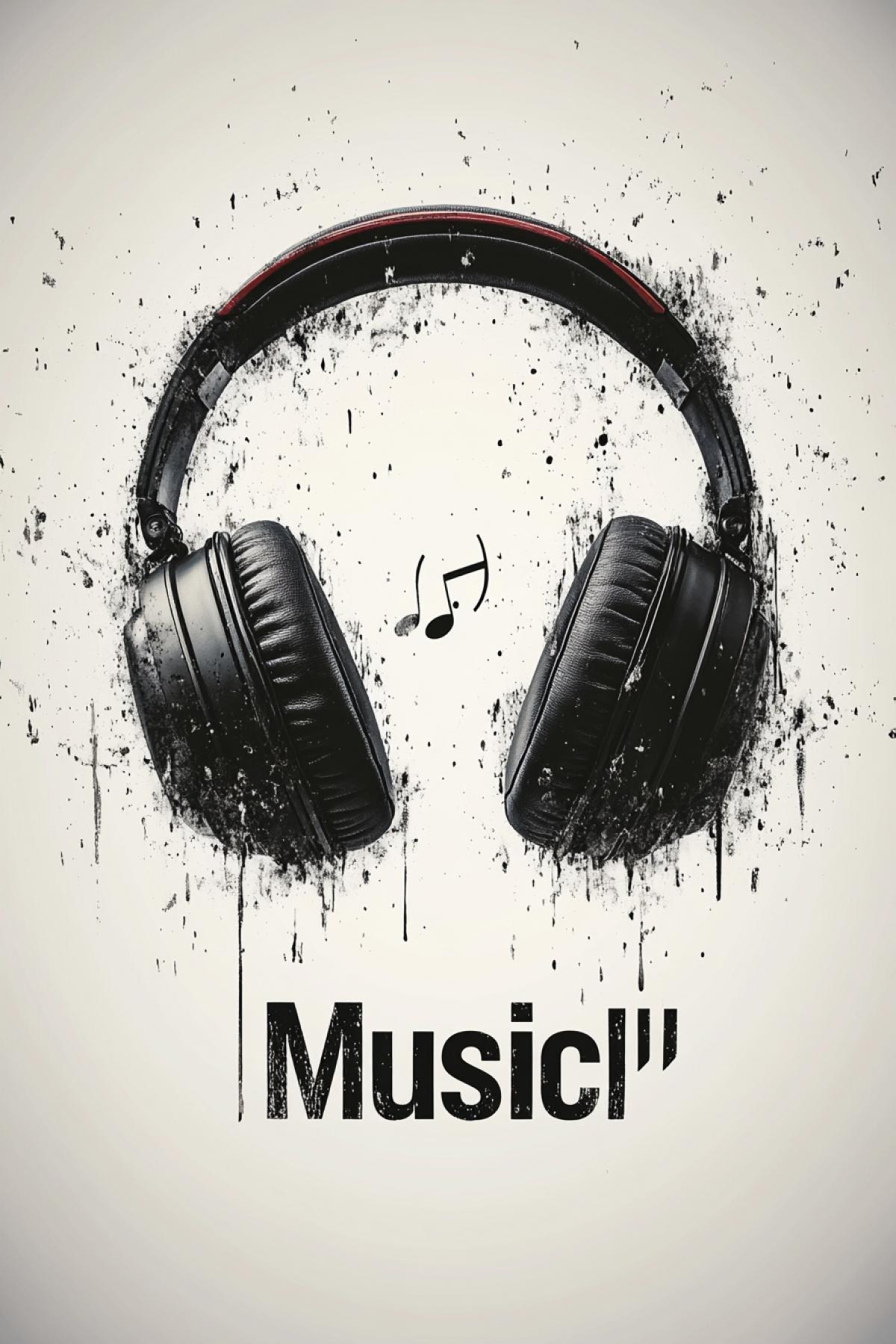 Dear Venom in large headphones, social advertising, minimalism, movement, musical notes, joy, flicker, realistic image, photoshop, poster, logo, enjoyment, large inscription \"Music\"