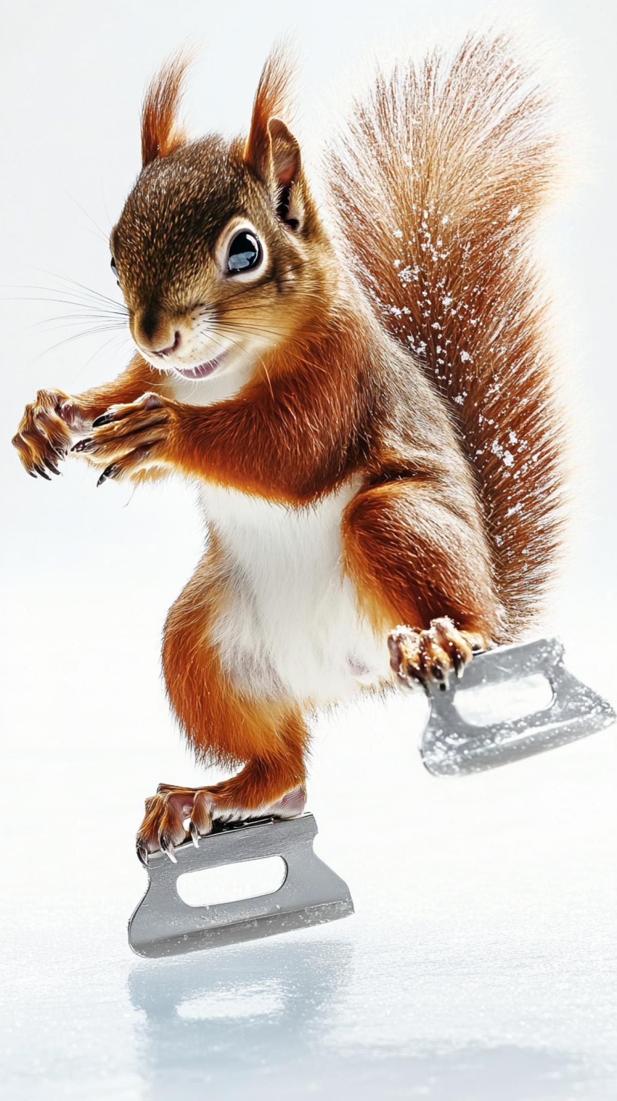 Squirrel on skates for figure skating on ice makes double somersault