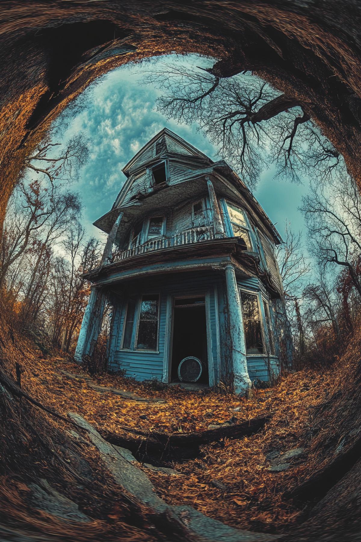 Crazy house, madness, psychedelic, round angle, flicker, realistic image, photoshop