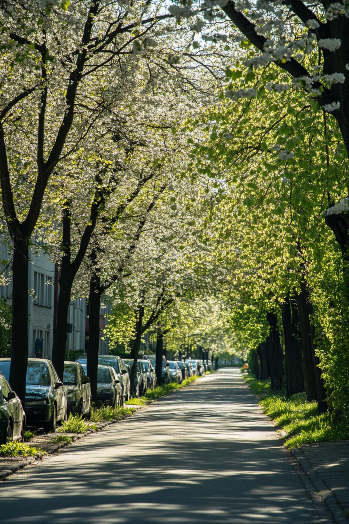 Spring Early Beautiful walks along the street, everything blooms and turns green