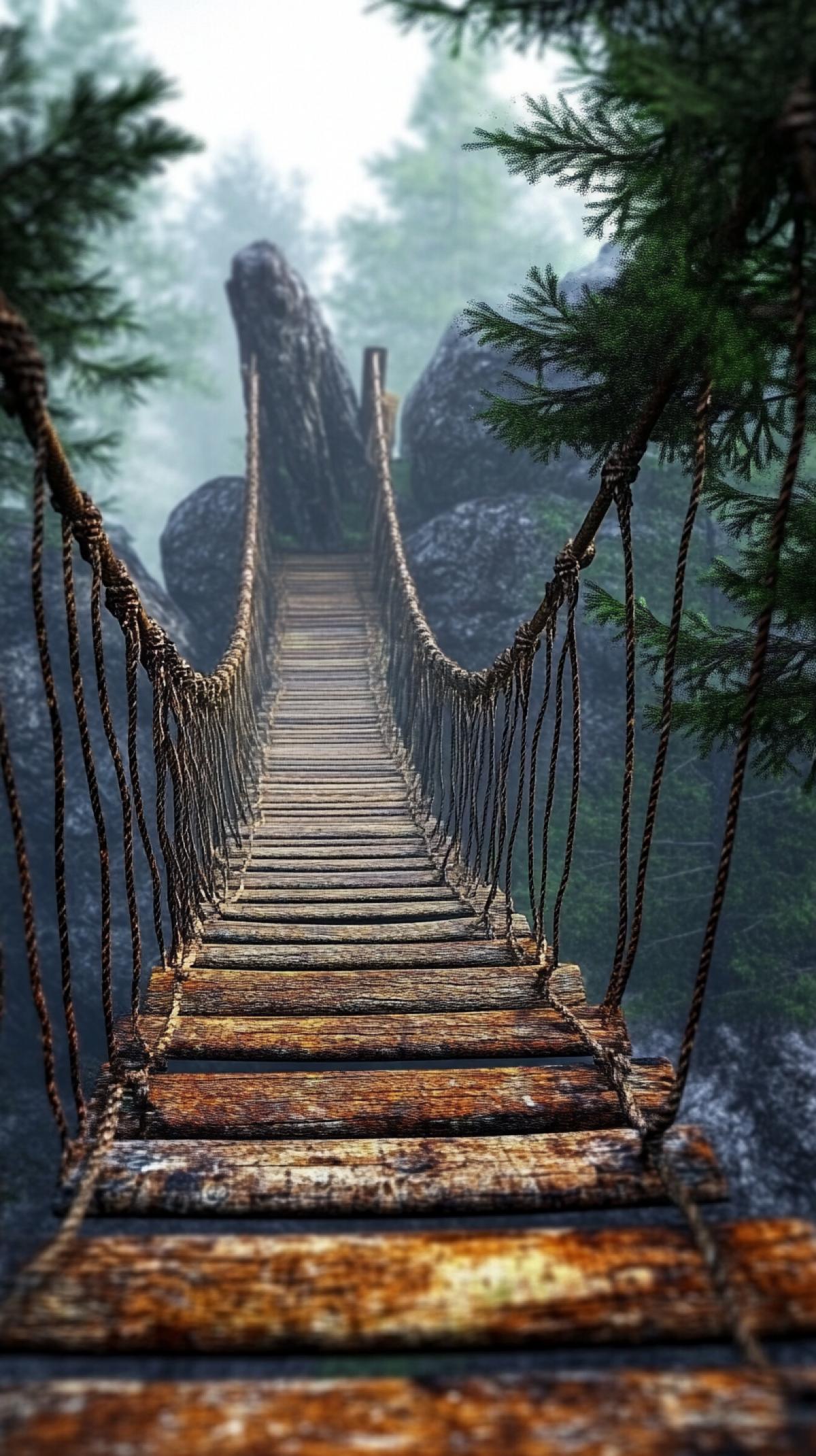 Ropedinked bridge over the abyss