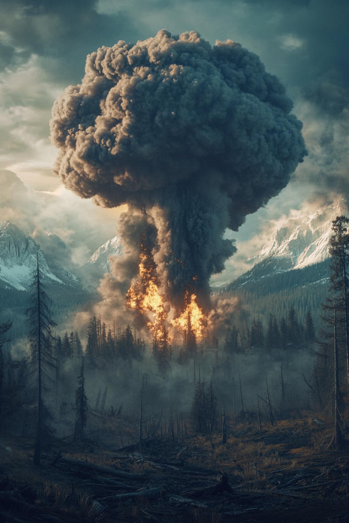 Apocalyptic landscapes, atomic forest, flicker, realistic image, photoshop