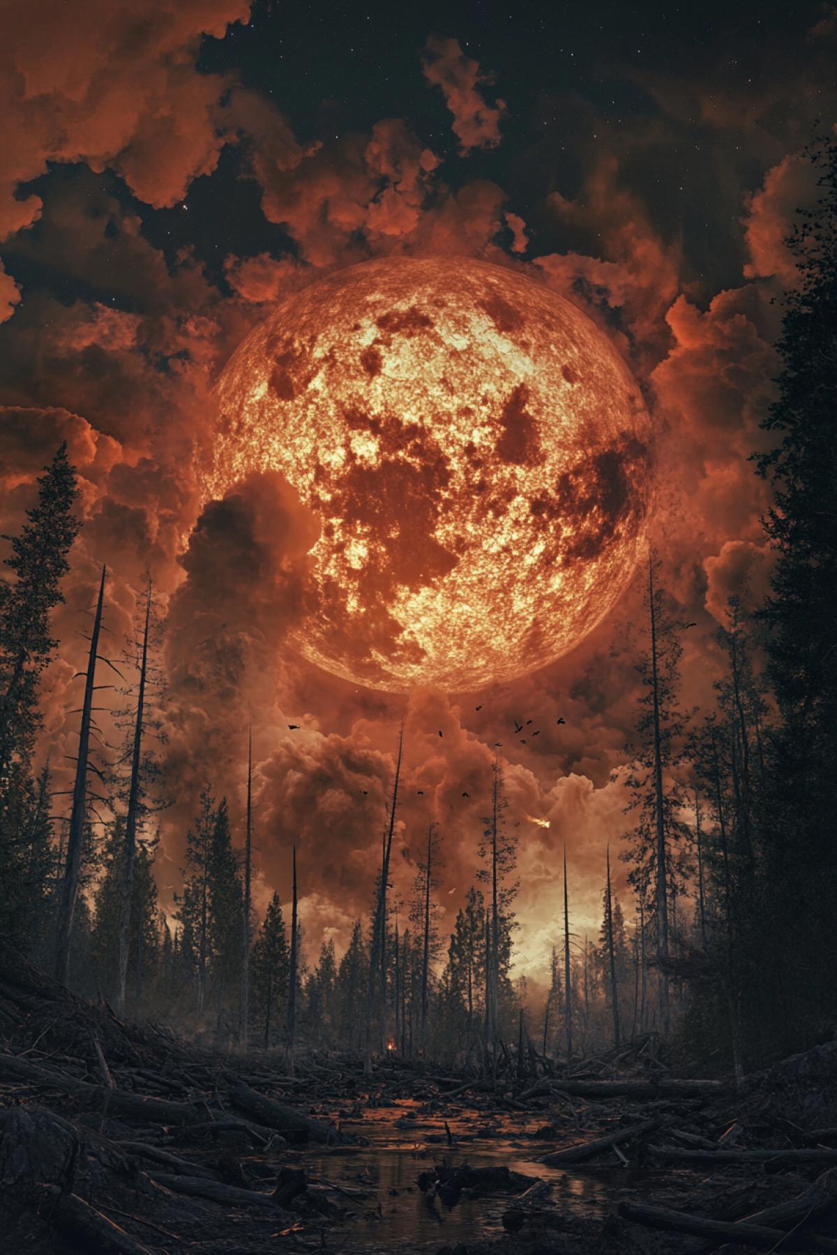 Apocalyptic landscapes, atomic forest, flicker, realistic image, photoshop