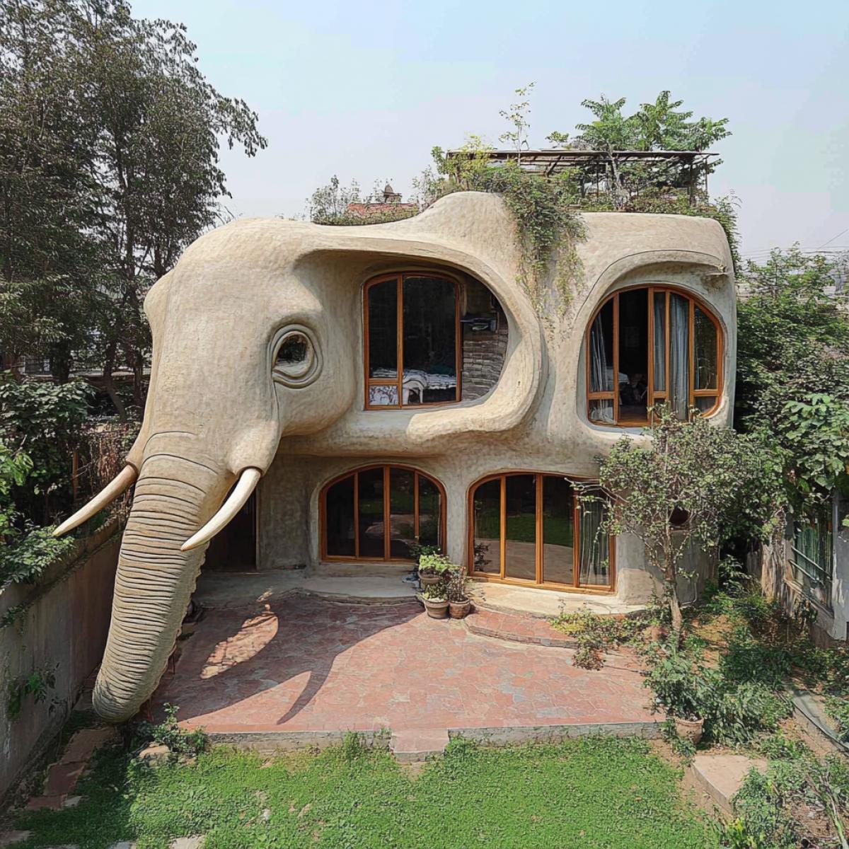 House in the form of an elephant, house-slope