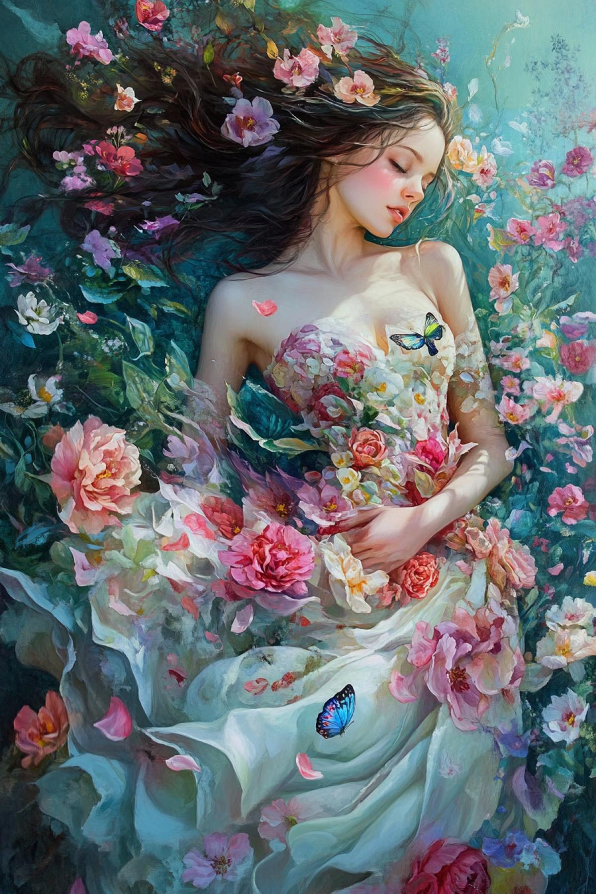 It is necessary to create an image where the beauty of the e is intertwined with the grace of colors. It can be a sophisticated portrait with a bouquet, a girl walking in a flowering garden, or a fantasy vision, where the petals and aromas of flowers come to life.