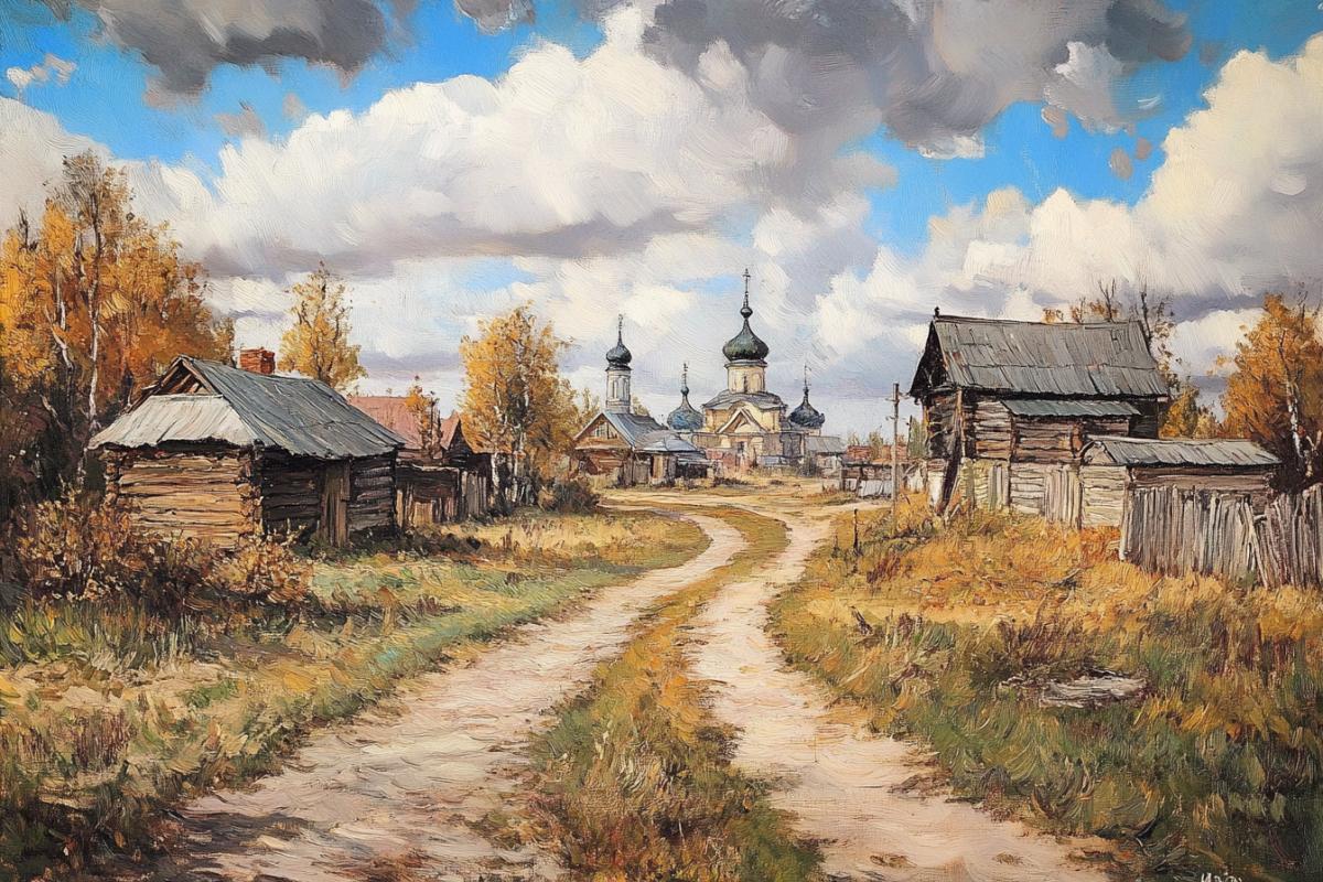 Russian artist Viktor Vasnetsovs painting, it depicts an old Russian village