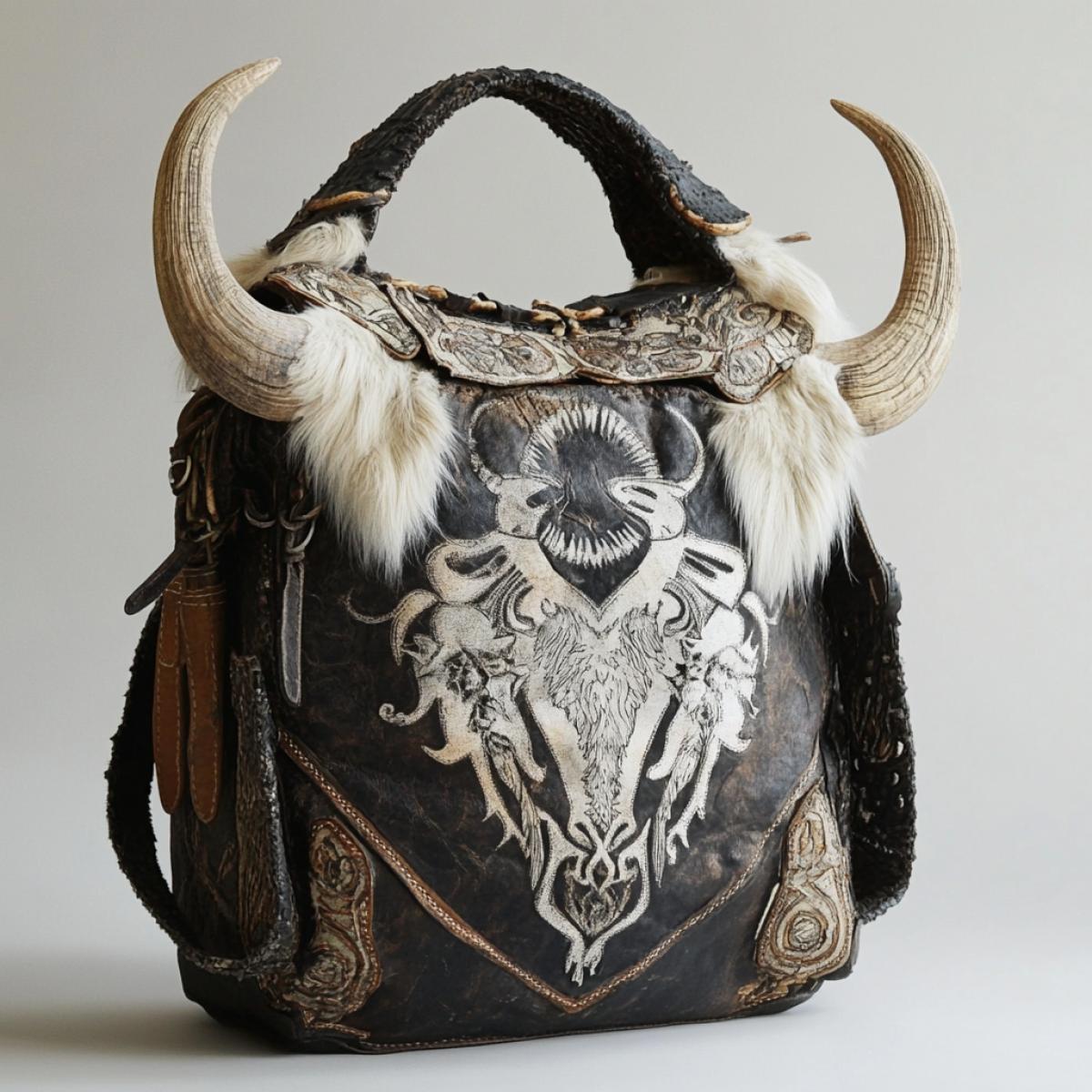 The original bag, made of TOMAN MATERIAL AND ADAMANTIA, a mixture of the horns of the unicorn and the FAI, decorated with patterns in the style of surround