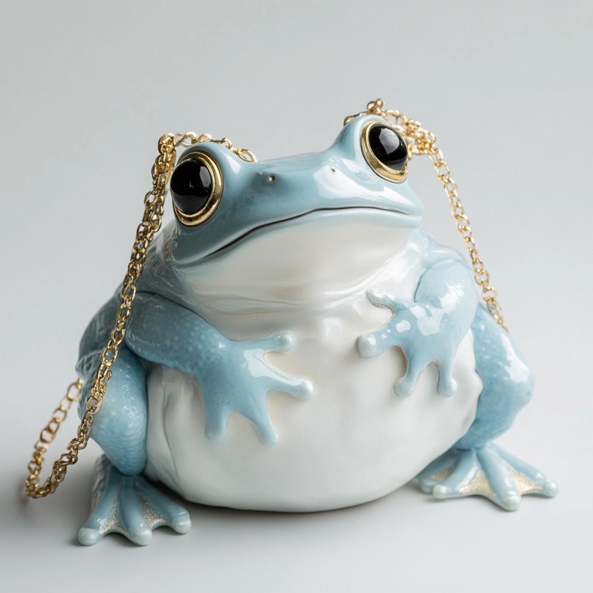 Cute modern bag in the form of a frog with a pearl tint