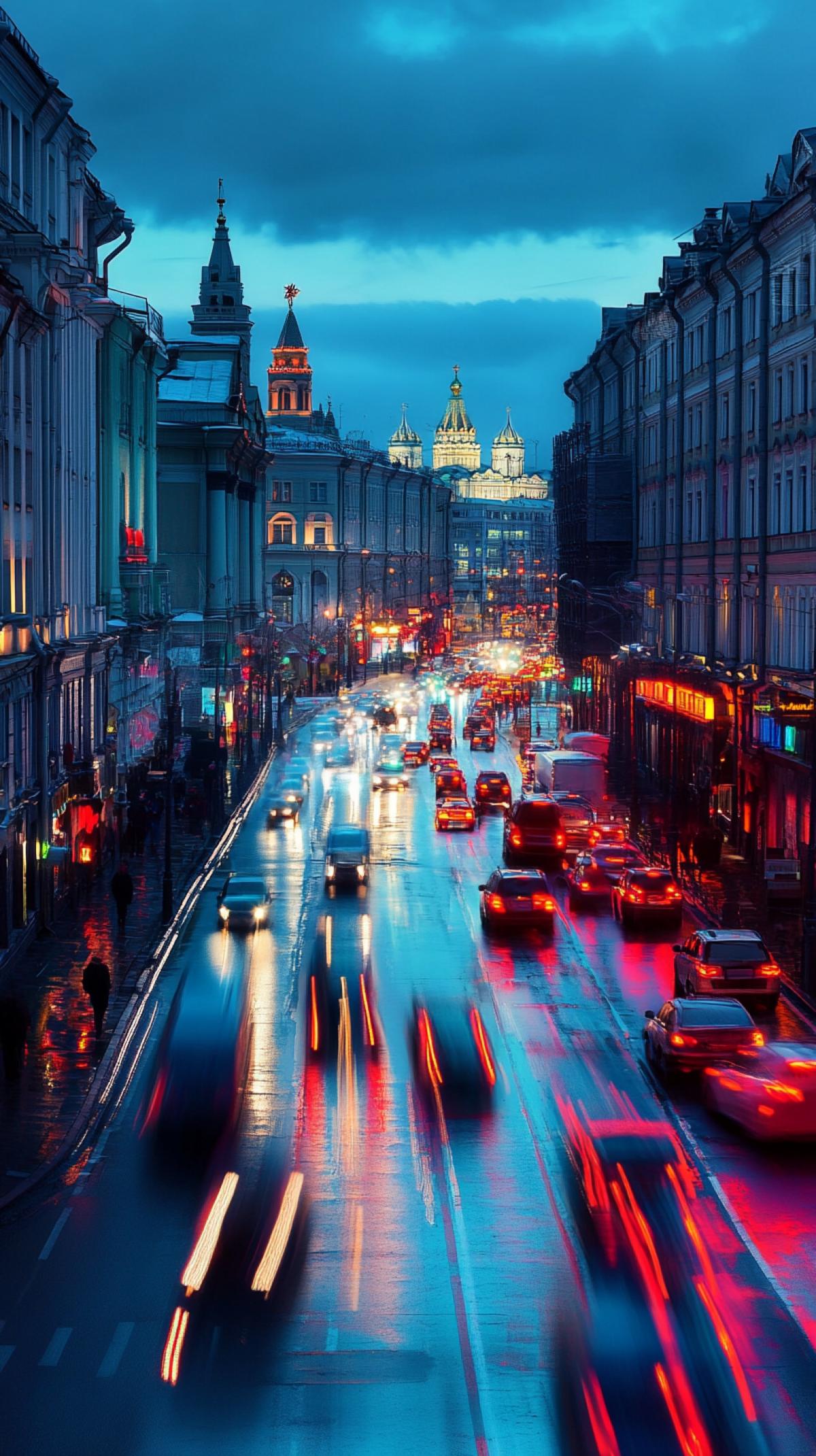 the hustle and le of the city, Moscow street, blue hour
