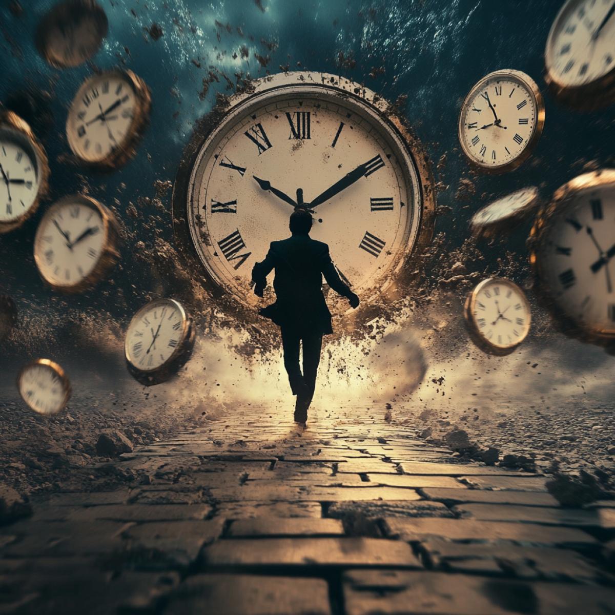 A person traveling in time is lost and does not understand where he is the time around flies at a frantic speed