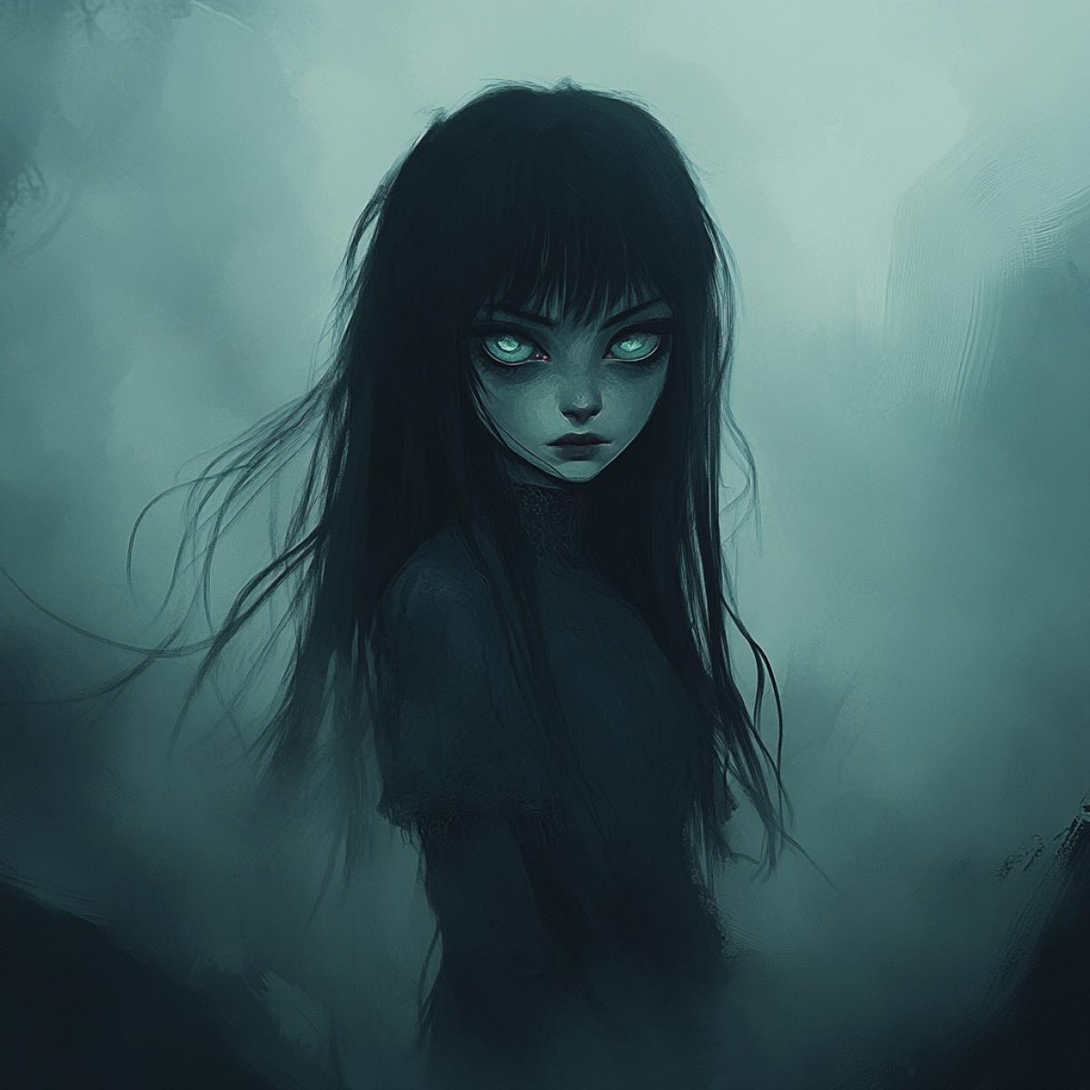 A mysterious character, a mystical girl, close to a gloomy atmosphere, tix iridescent tones, there is fog, high detail, compulsory graphics