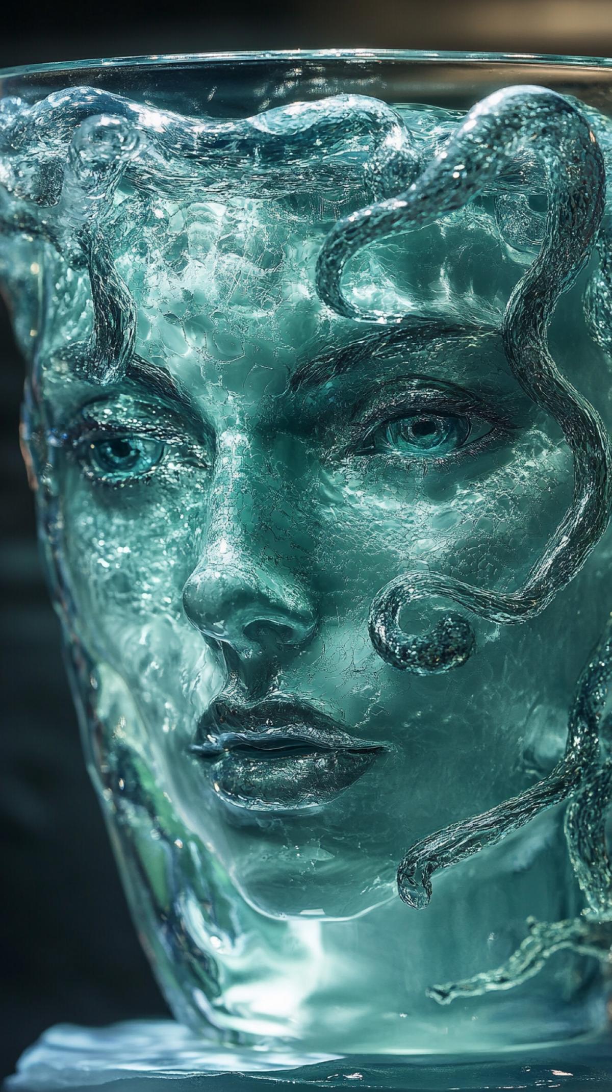 Medusa in a glass, a glass in the form of a sea sink made of glass