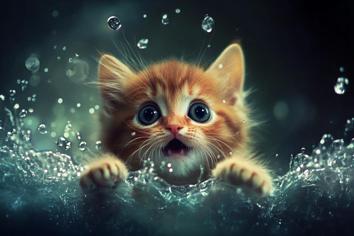 The kitten is a very surprised taken aback hid in a plane magic Surrealism