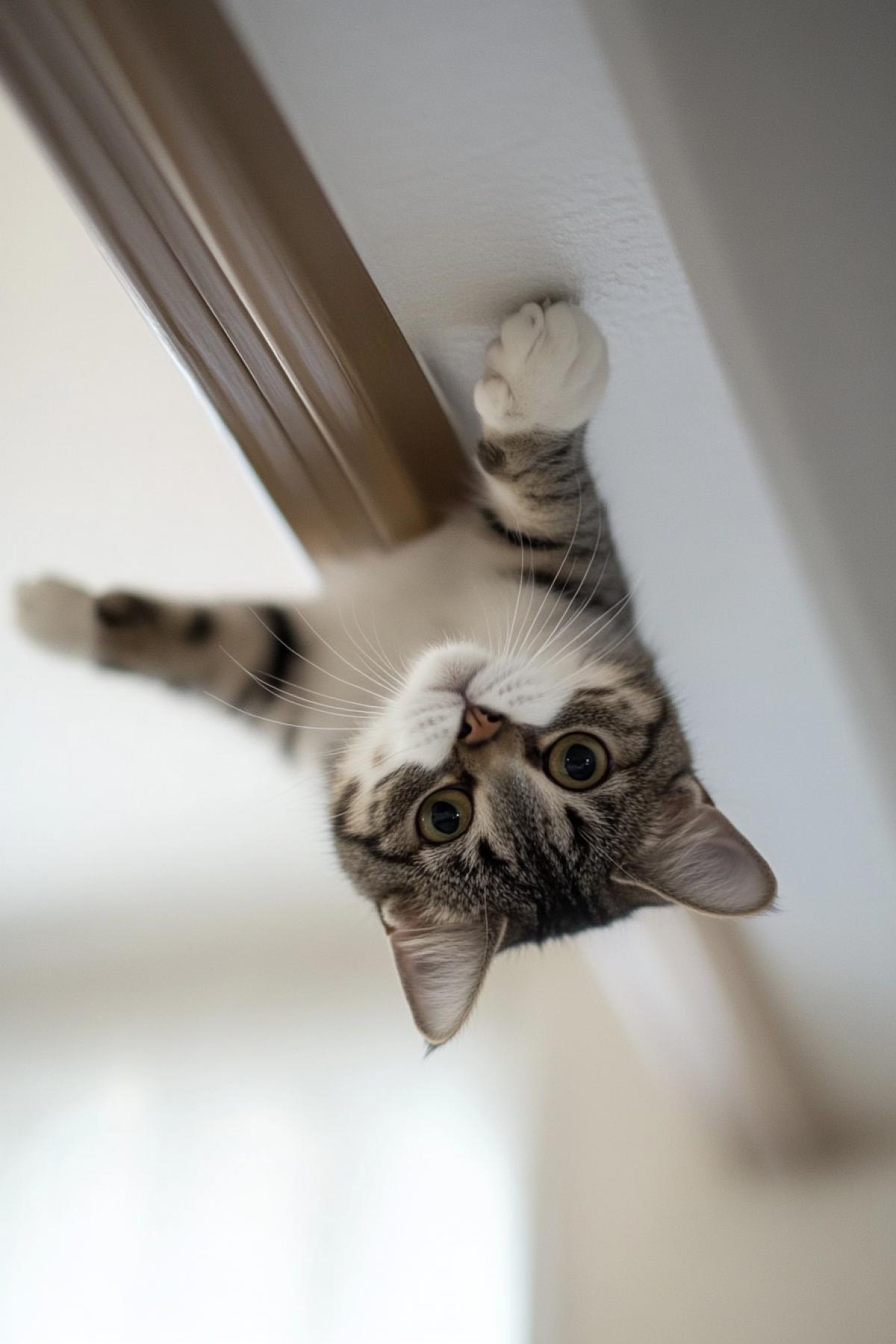 Cat running up the ceiling upside down