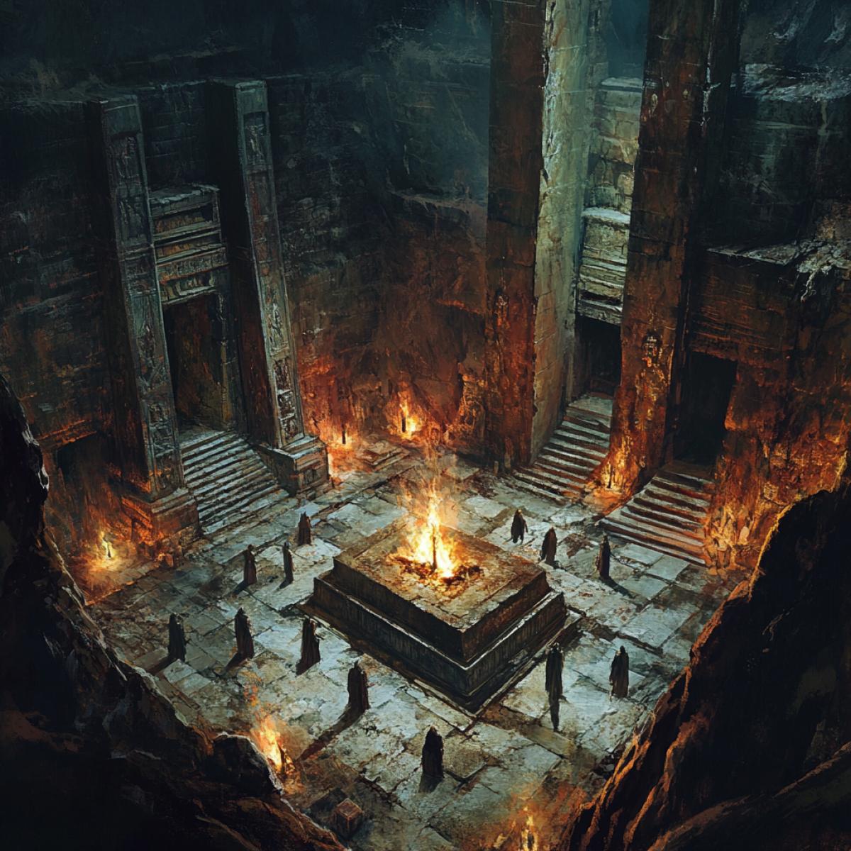 Ancient tomb, royal supplies, mugging light of torches