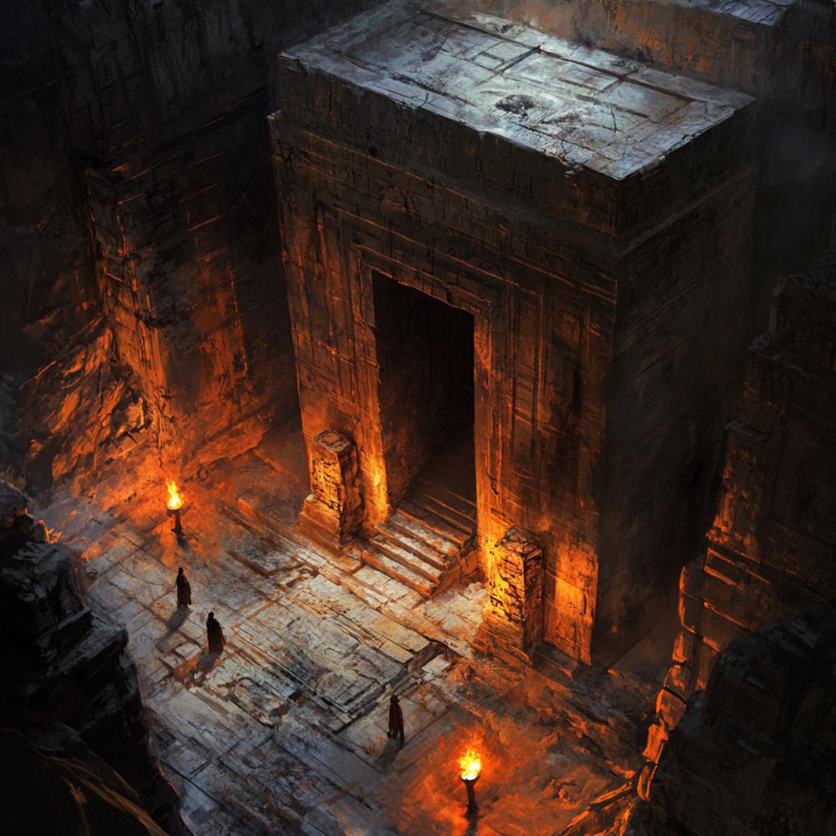 Ancient tomb, royal supplies, mugging light of torches