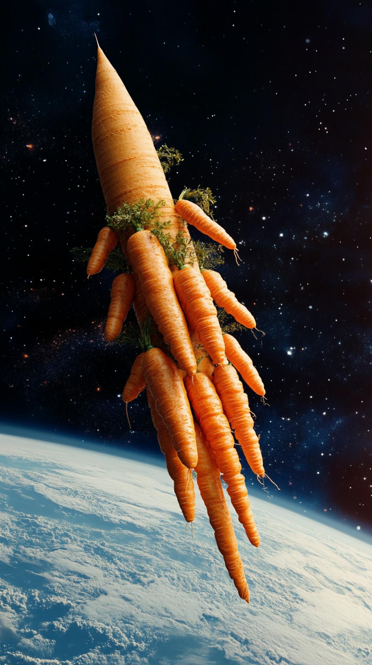 The rocket made of carrots. In space