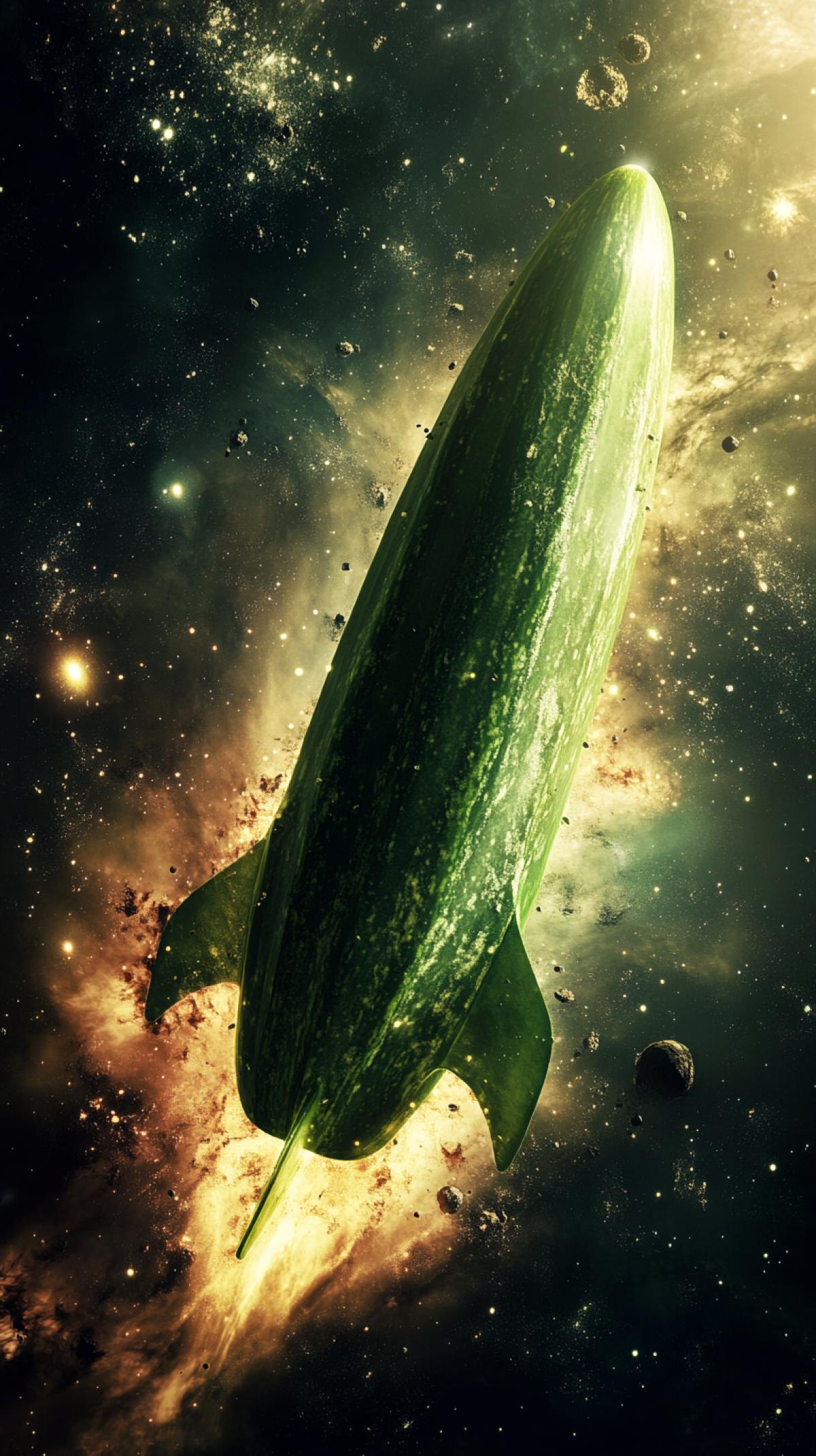The rocket made of cucumber. Rocket-Ogorets. In space
