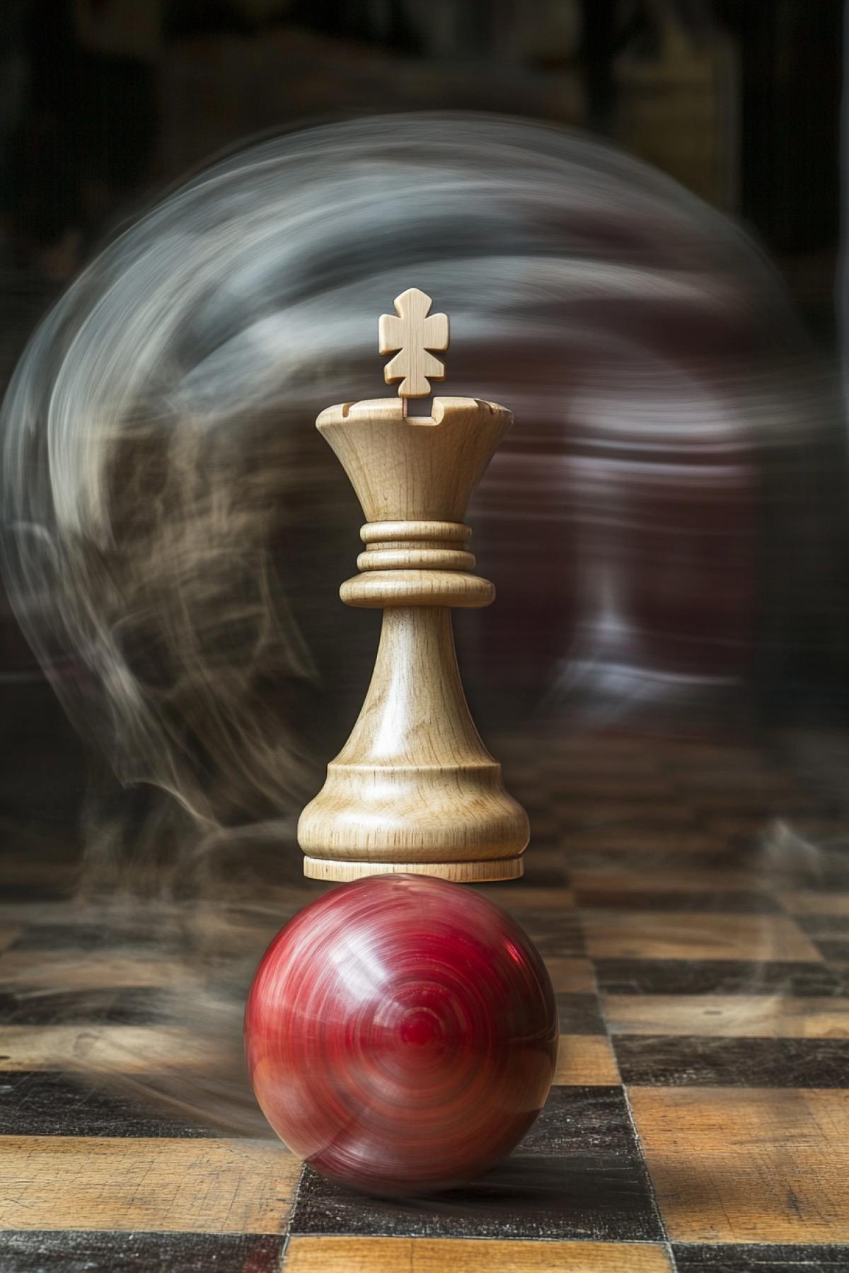 The chess queen plays bowling. Dynamics and throwing speed