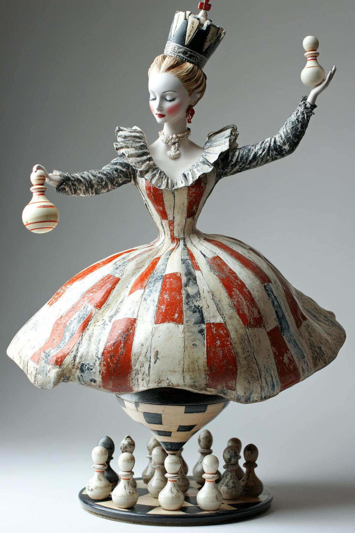 The chess queen plays bowling. Dynamics and throwing speed