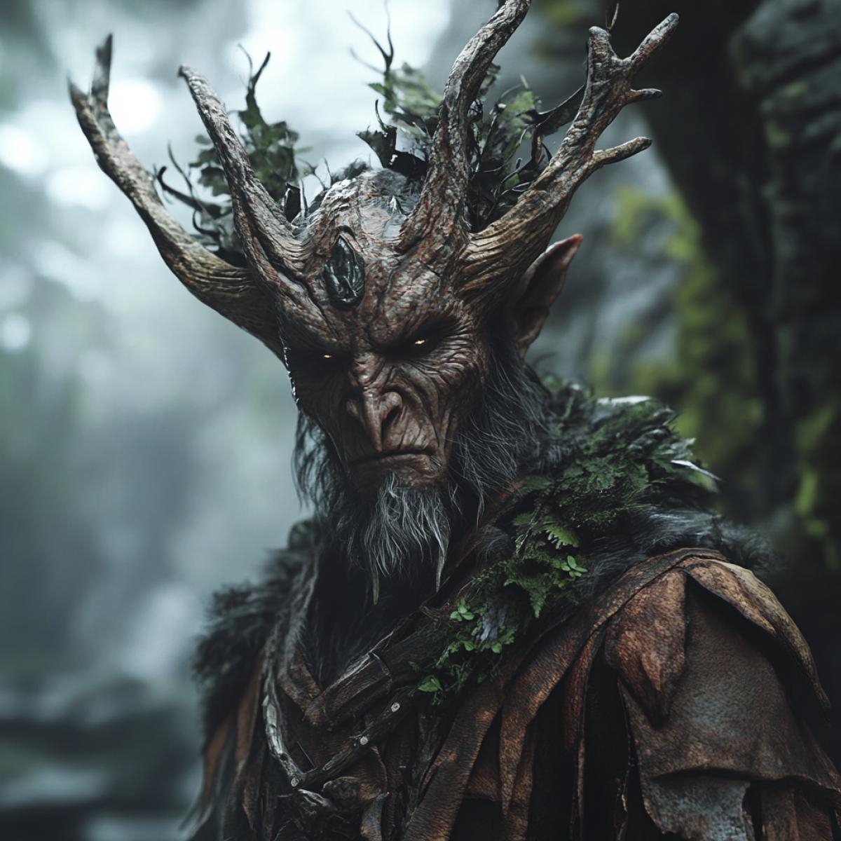Fantasy character, creature from another world, the Skyrim universe, the gloomy atmosphere, high detail, realistic graphics