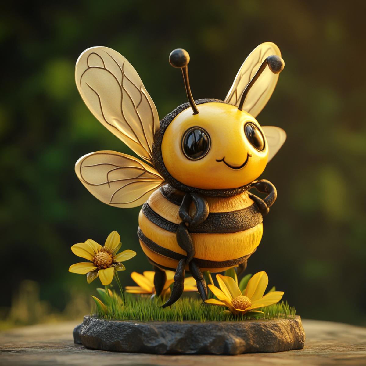 Volumetric piggy bank in the form of a cute bee on a flower