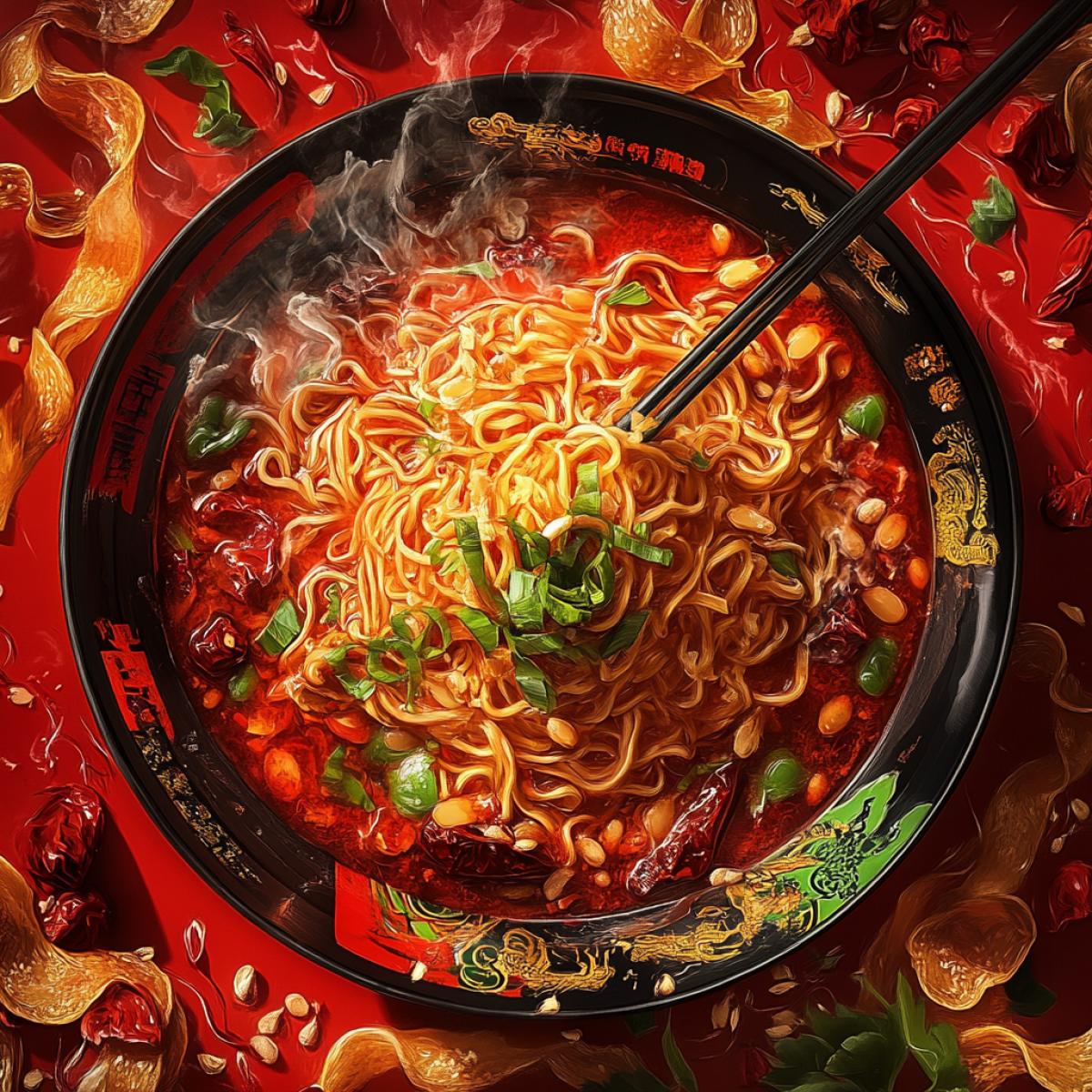 Advertising, quickmade noodles, tasty, bright colors, saturation, shaolin style, high detail, realistic graphics