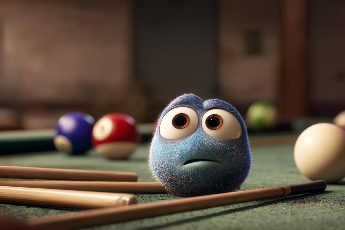 Living billiard ball clings to the cue so as not to dump in the hole, Pixar