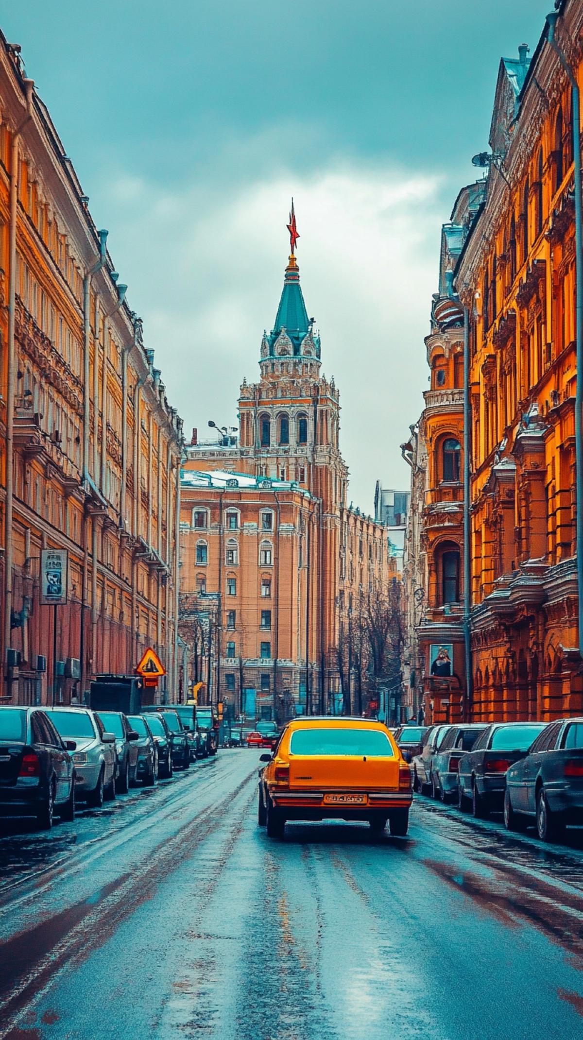 Plunger into the atmosphere of Russia of the 90s. Your task is to create an image conveying the spirit of those changeable years. Inspire the old streets of cities, Soviet architecture, street scenes, fashion of that time and a characteristic palette slightly faded, but bright colors.