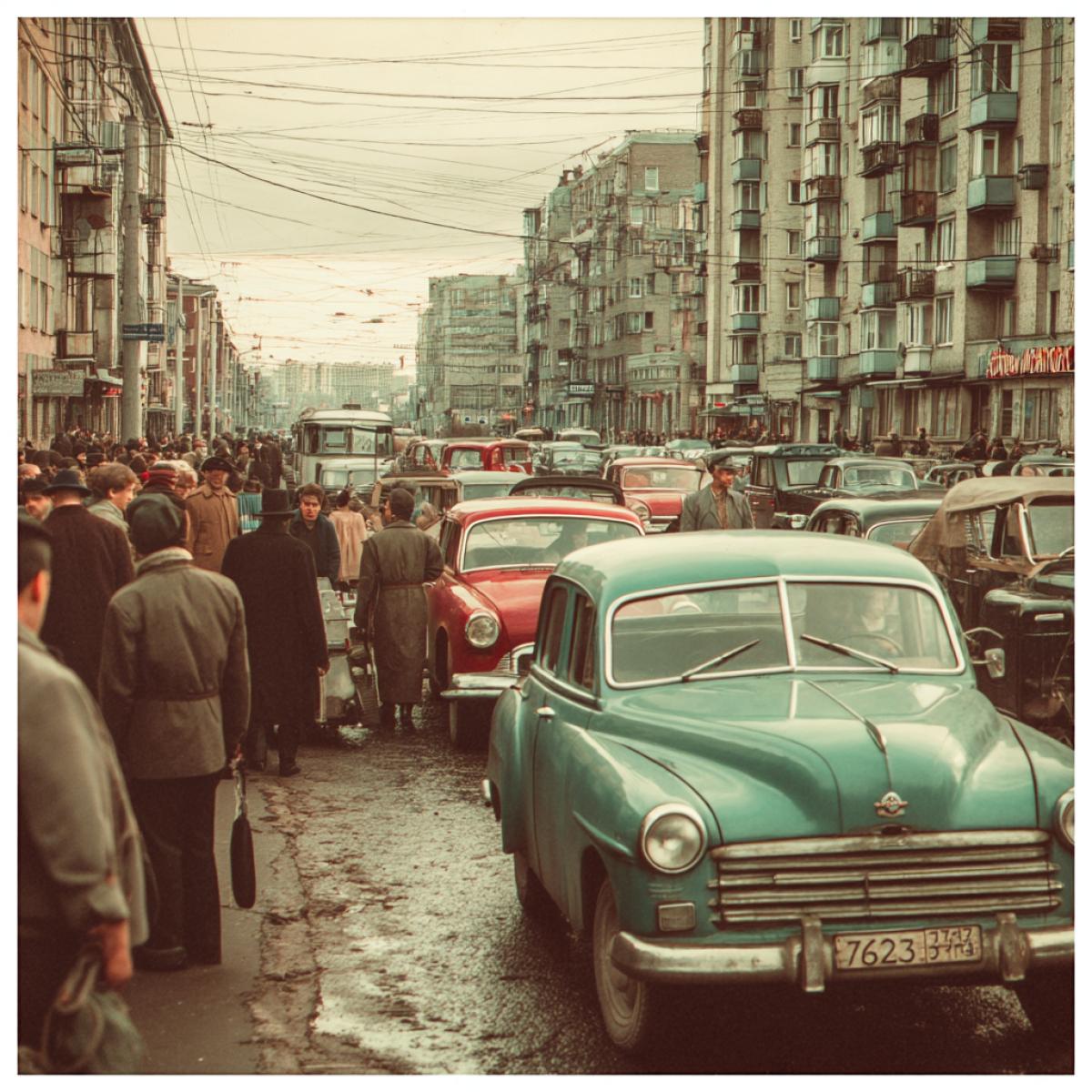 The streets of the city under the Soviet Union. The people of the car.