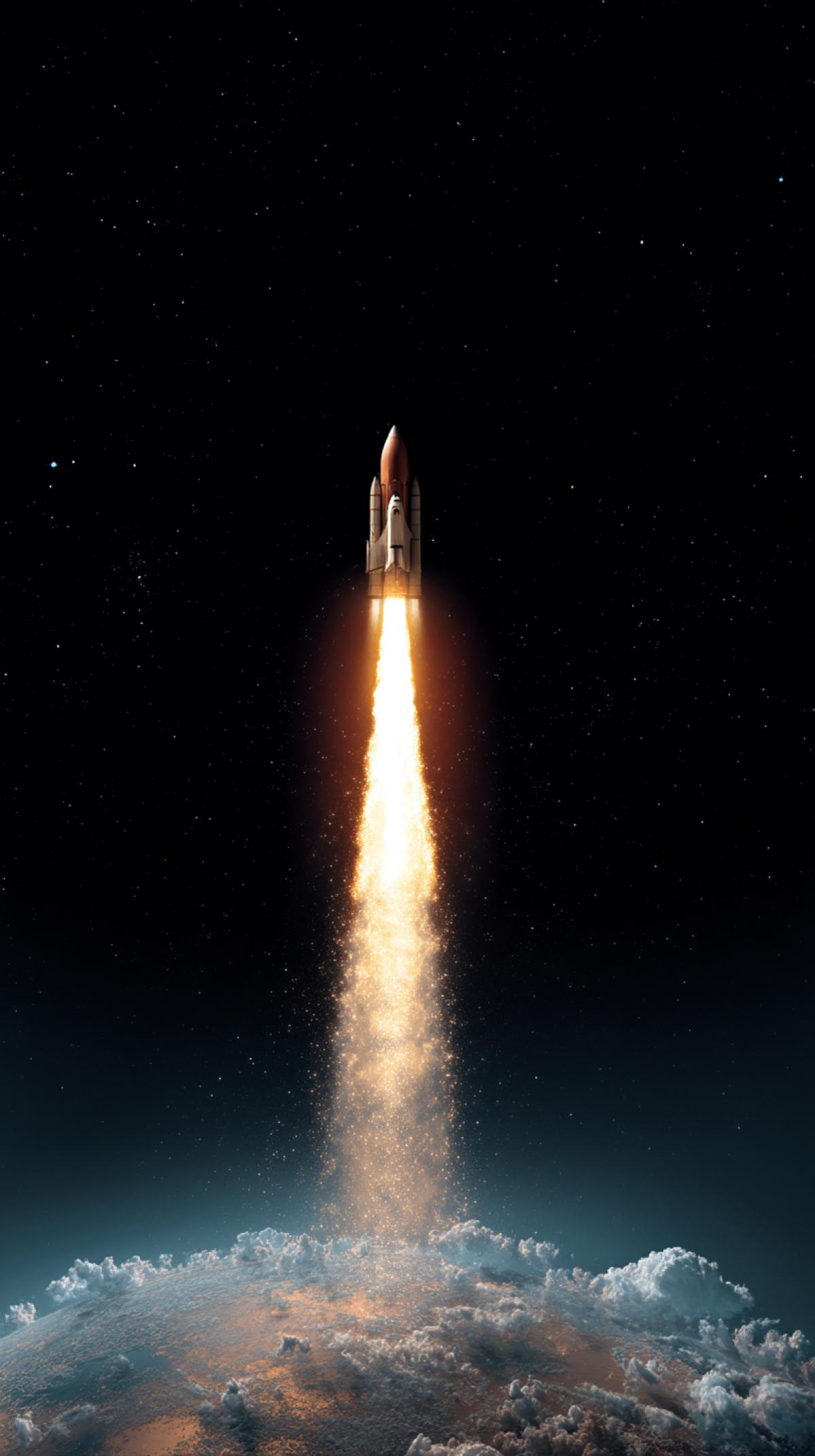 flying rocket in space