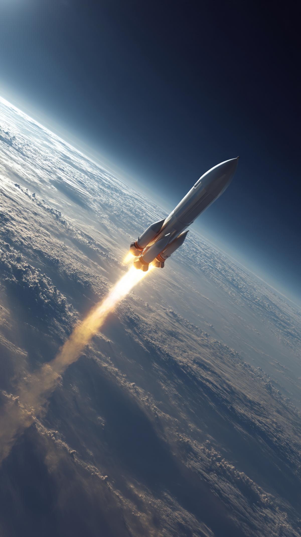 flying rocket in space