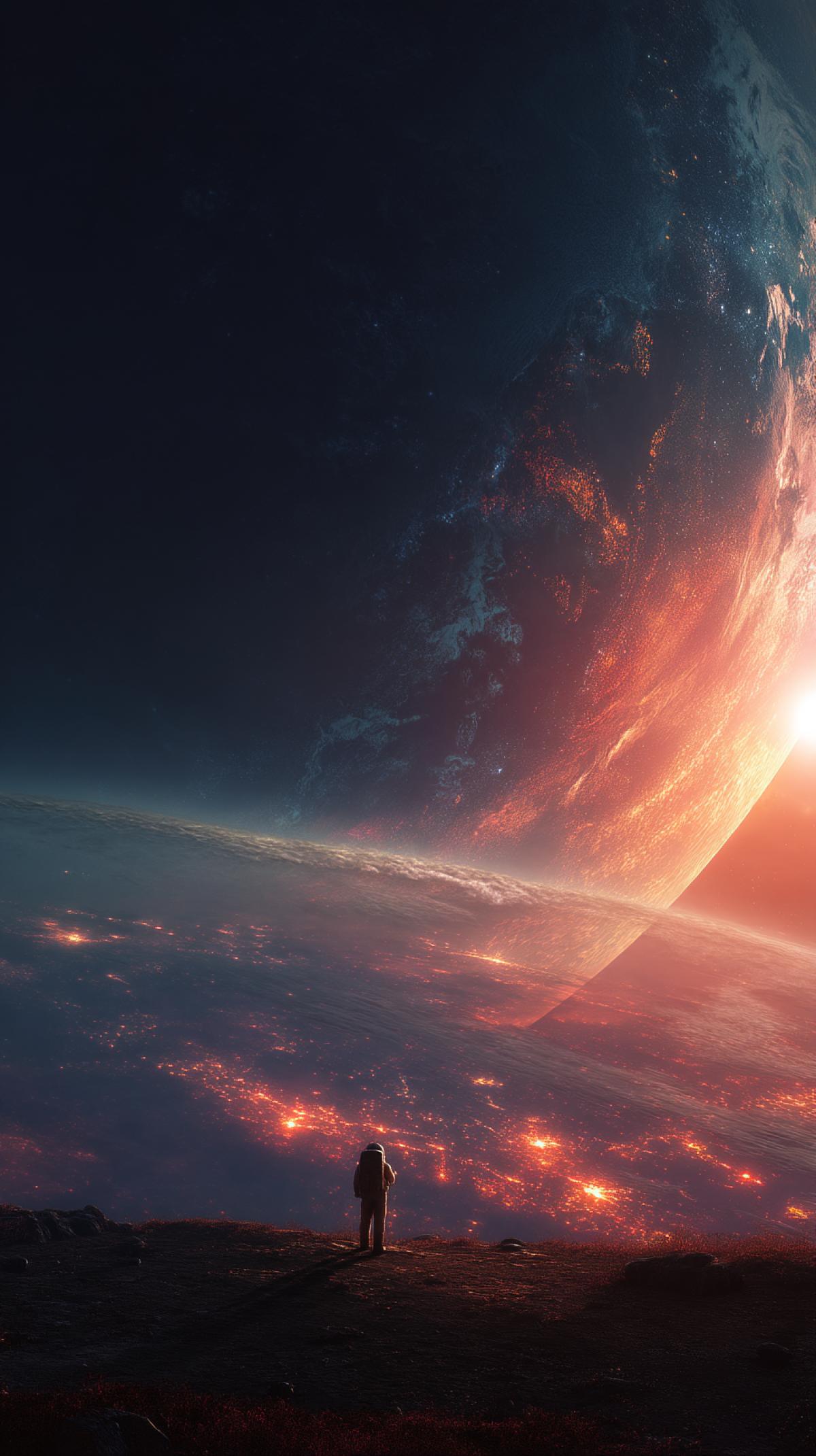 lonely astronaut looks at Earth, spectacular nebula, cinematic lighting, artstation, trending on artstation