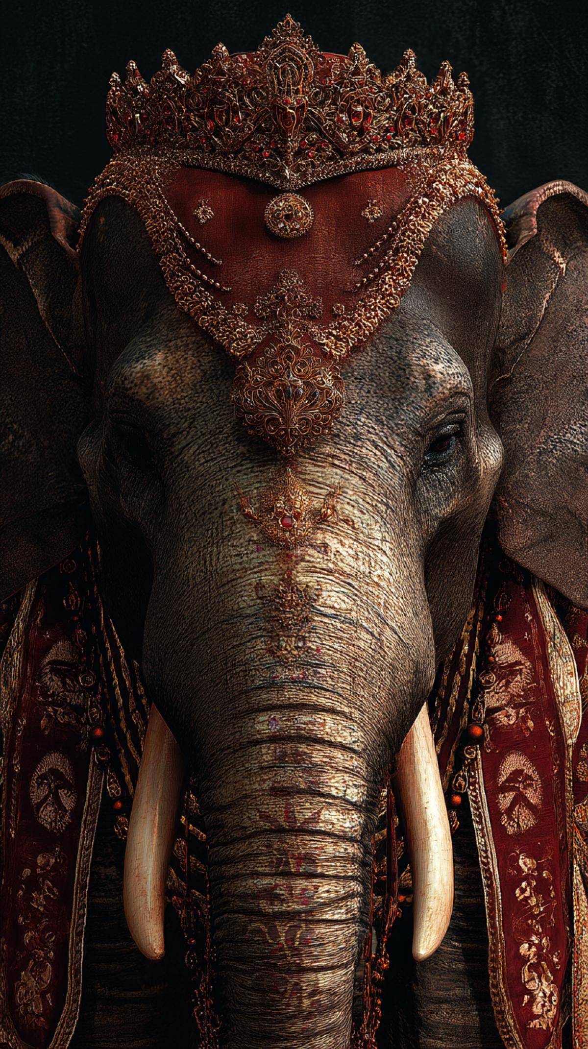 Royal elephant queen, crown on her head