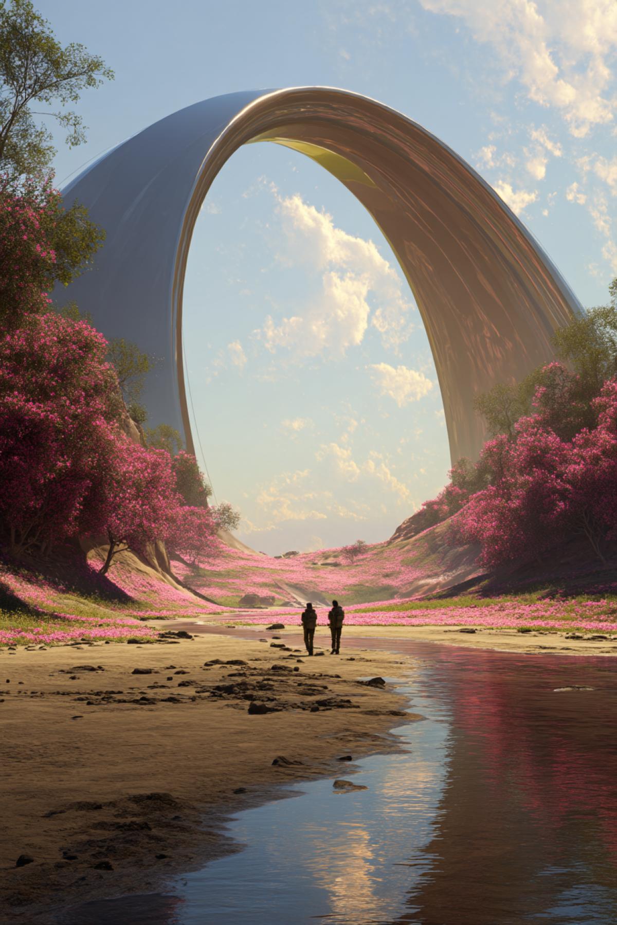 Futuristic arch of a flower country