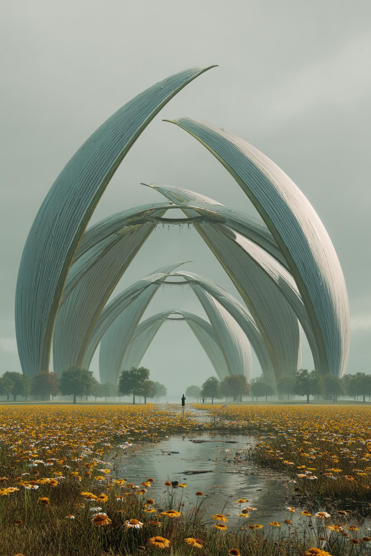 Futuristic arch of a flower country