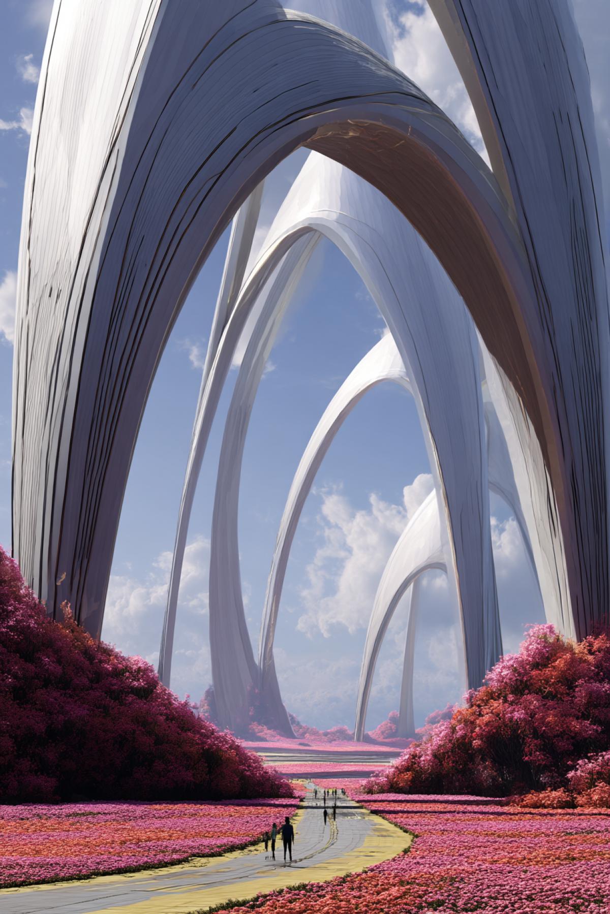 Futuristic arch of a flower country