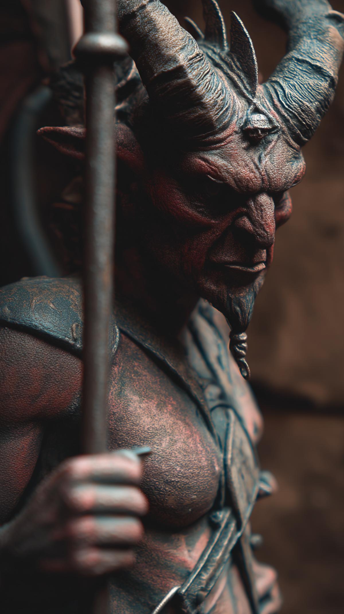 Evil in the image of a demonic god with a rod of power