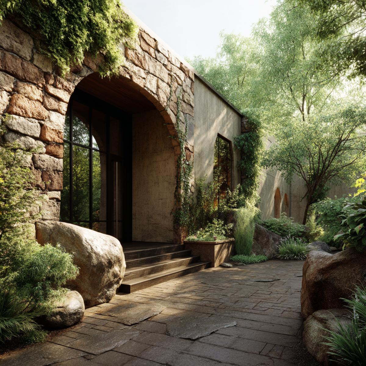 It is necessary to generate the image of the site (cottage, park, courtyard or terraces), where plants, architectural elements and natural materials, realistic graphics, high detail, HD are organically combined.