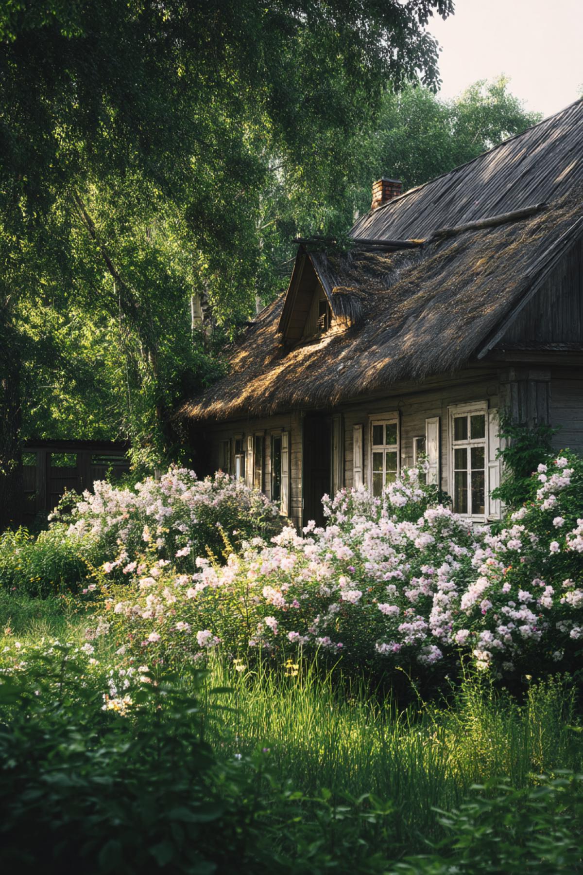 Cottage, architecture, flowers, thickets, very beautiful
