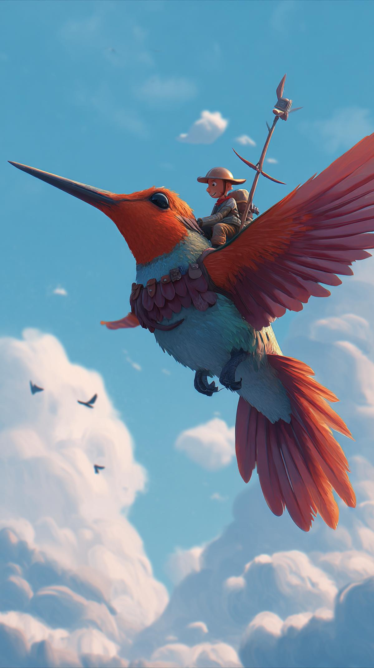 Nod riding a hummingbird, a shot from the cartoon Epic