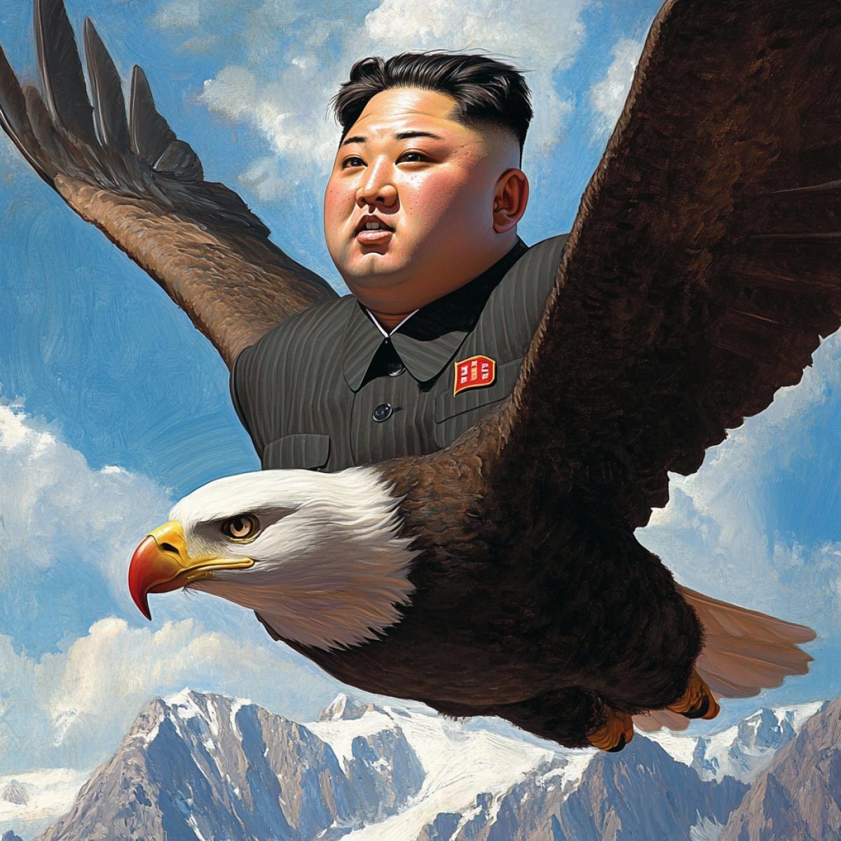 This man is flying on an eagle