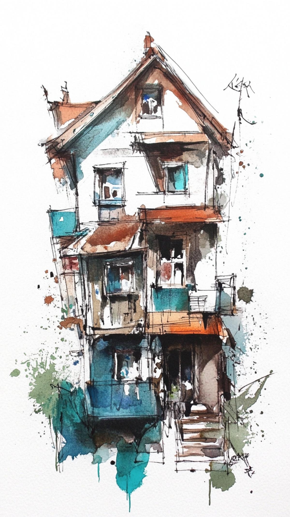 Amazing structure of houses, rest, cottage, ghibli shinkai, canvas amazing watercolor on wet delicate com4k, 8k