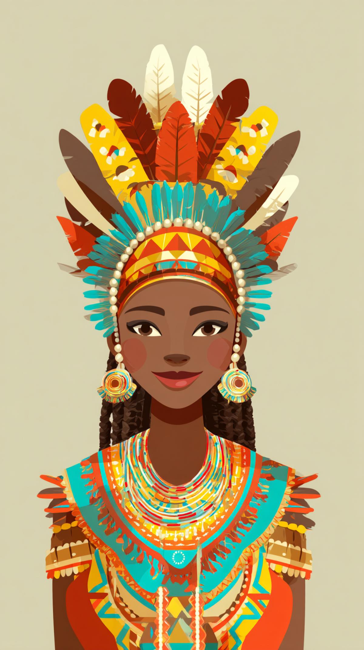 vector flat illustration, beautiful young smiling dark-skinned woman, in national costume and headdress, premium image, freepik