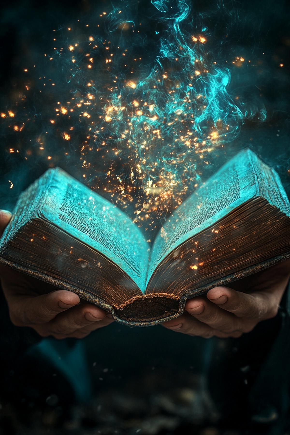 Create an image of a magic book that has incredible forces. Imagine that this book can fulfill desires, open portals to other worlds or contain ancient spells.